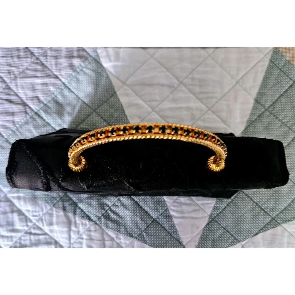 Cara Evening Bag Women Small Black Good Vintage Embroidered Satin Gold Handle